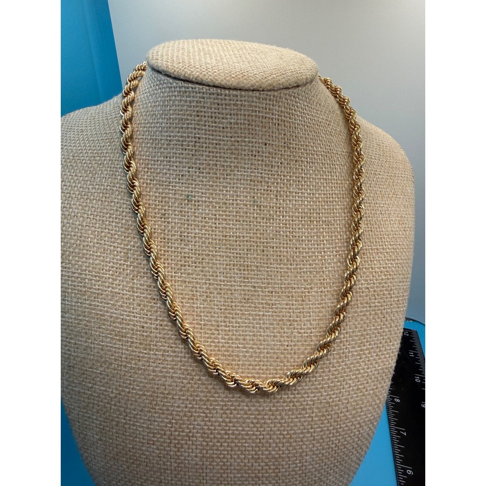 Gold Tone Rope Chain Necklace 4mm Twisted Link Adjustable 18-20 Inch Mens Womens